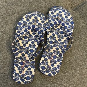 Blue Patterned Flip Flops